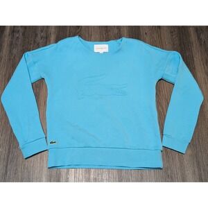 Lacoste Sport Women's Sweatshirt Crew Neck Pullover Top Blue Embossed Logo‎
